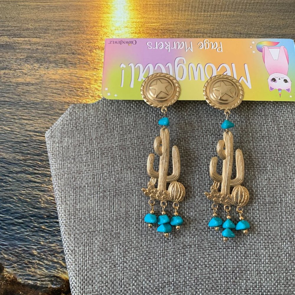 Fun Cactus Clip On Dangle Earrings